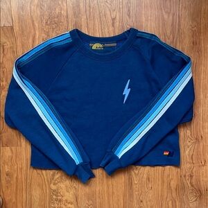 RARE Cropped Aviator Nation Blue Sweatshirt with Stripes